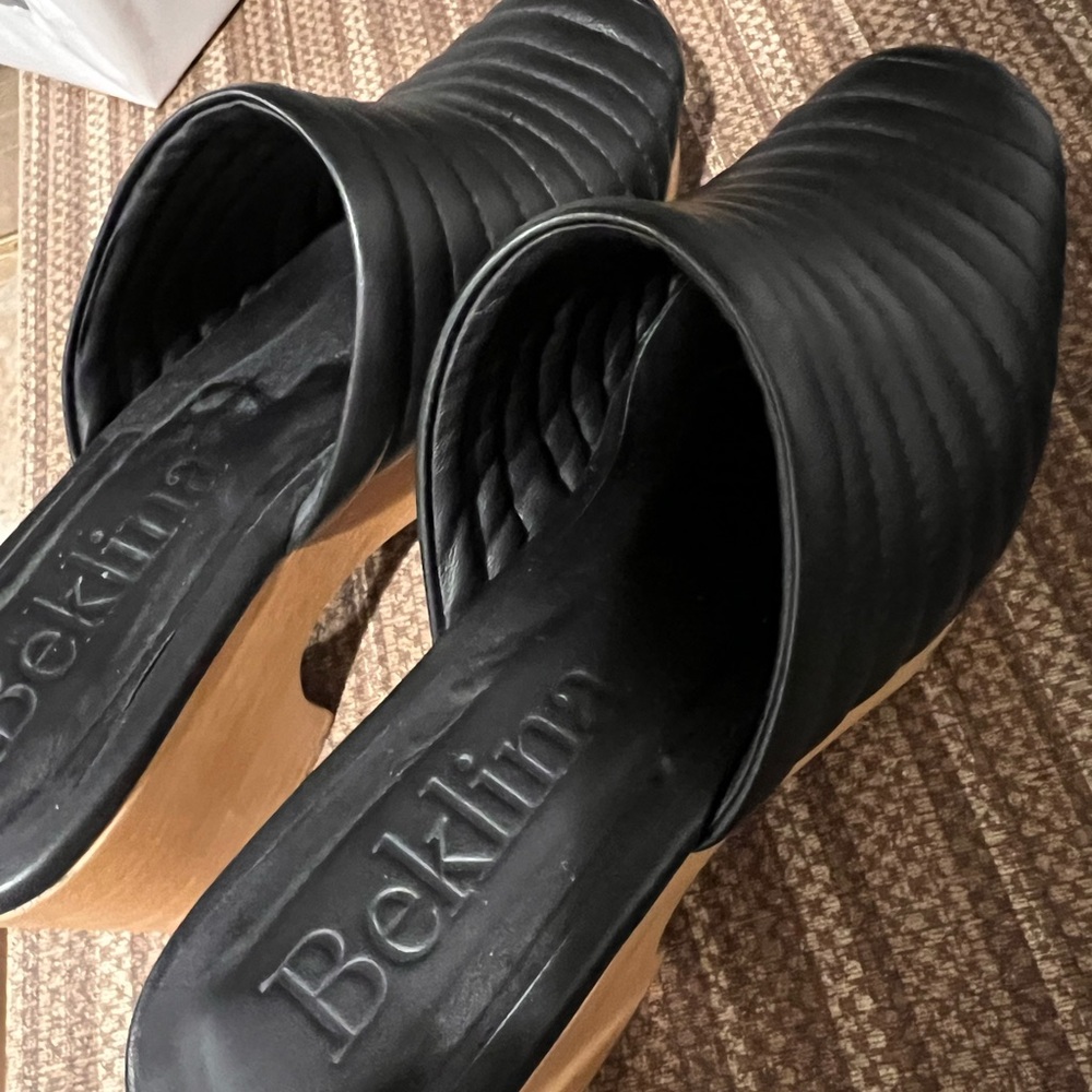 Beklina Black Quilted Mules with Tan Sole